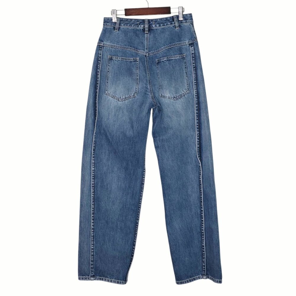 Tibi Spring Denim Tuck Classic Blue Jean High Waisted Pleated Pants Size 24 - Picture 8 of 13